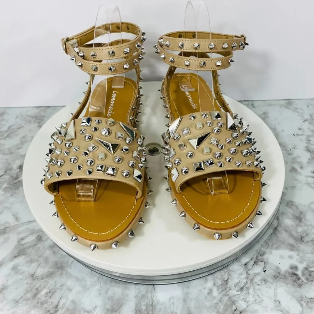 Lemonade Faux Leather Gladiator Sandals‎ Women 8.5 Nude Studded Grunge Festival
